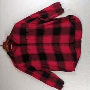 Old‎ Navy Womens Red & Black Plaid Boyfriend Button Down Shirt Size M
